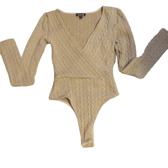 Meek Tan Cable Knit Surplice Bodysuit Size Small - Picture 7 of 11